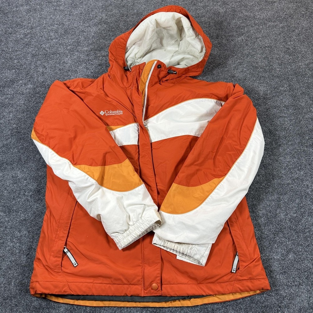 Columbia Ski Parka Women Large Orange Good Insulated Hooded Retro Colorblock